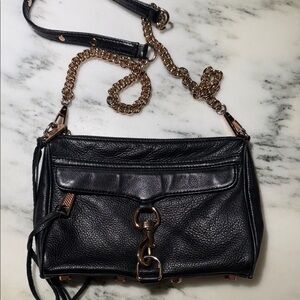 Rebecca Minkoff Black Leather, Rose Gold Chain Strap Women's Bag